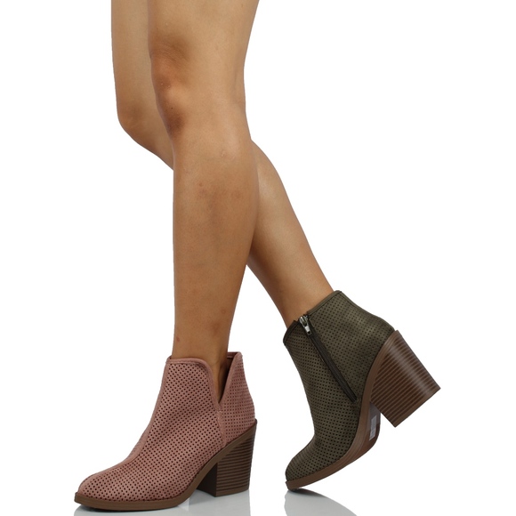 Size 9 Khaki perforated v cut out side Stacked - Picture 6 of 6